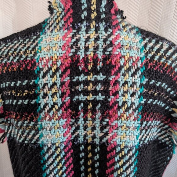Luisa Spagnoli Italy Woven Knit Vest Black Multicolor Plaid Fringe Large IT 46 - Picture 6 of 15